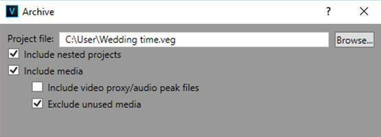 VEGAS Pro 15 - Project archiving