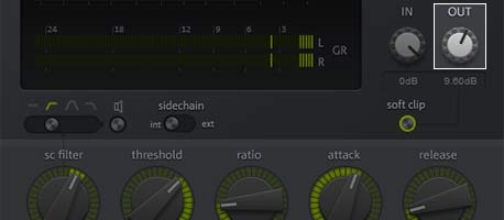 Screenshot of eFX compressor, highlight Output Gain and meter