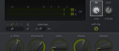 Screenshot of eFX compressor, highlight Input Gain and meter