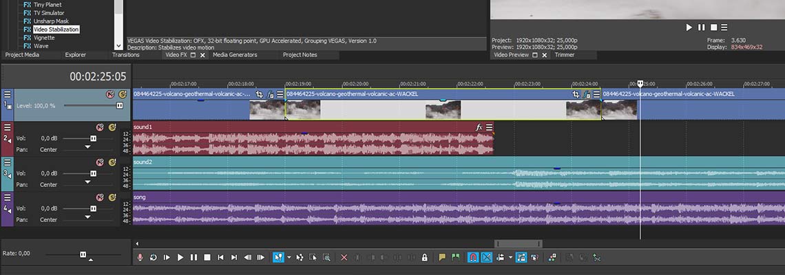 Screenshot of audio events on the timeline